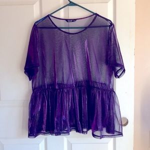 SHEIN Purple Mesh Peplum Top